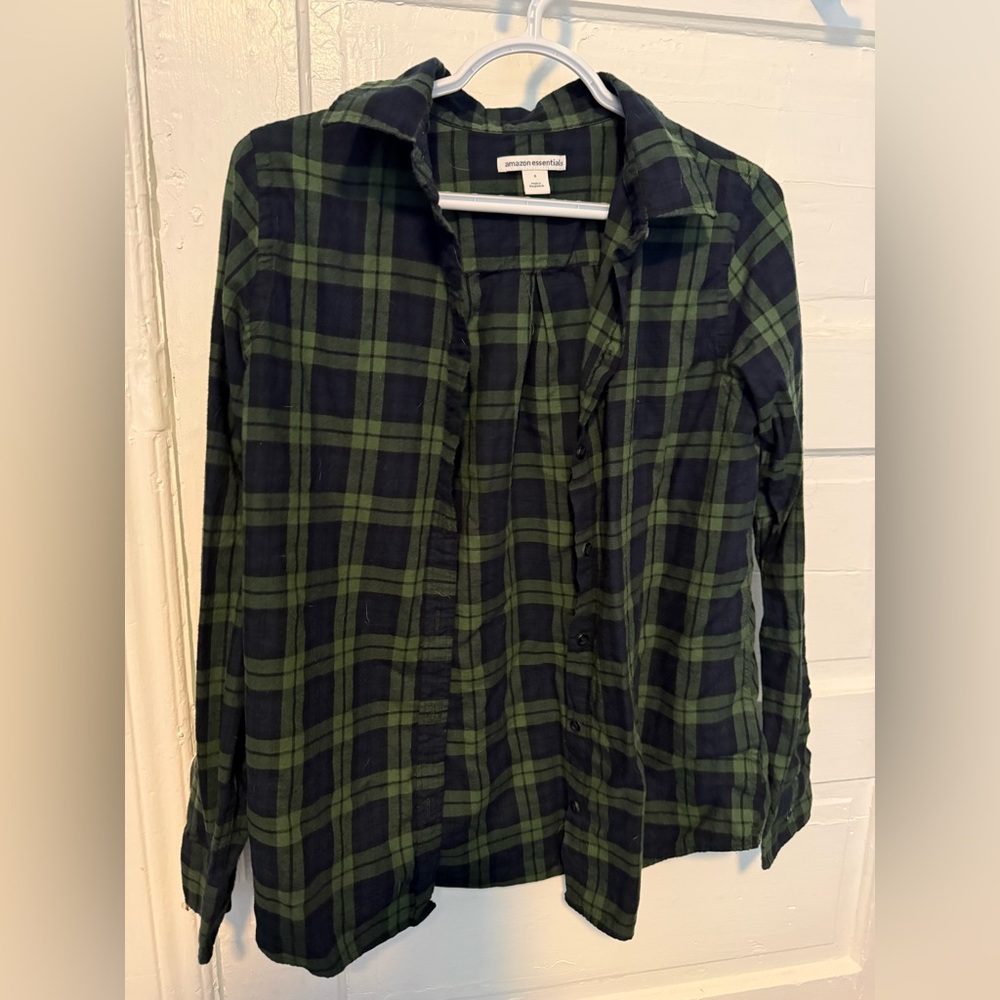 Amazon Essentials Dark Green and Blue Plaid Shirt